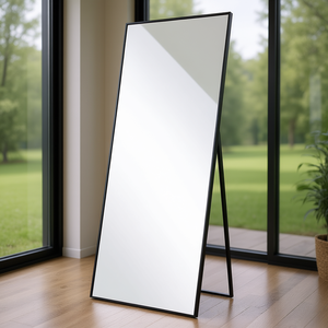Miroir sur pied moderne pleine longueur 71 x 31 en verre trempé avec cadre en alliage d'aluminium noir, pour décoration intérieure, à poser ou à accrocher - Product Image 2