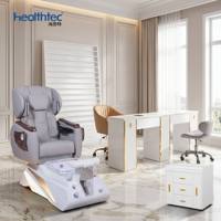 Ensemble de meubles de salon, table de manucure avec plateau en marbre, chaise de massage shiatsu écologique grise, chaise de pédicure