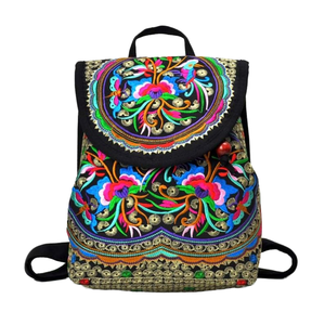 Mochila de Lona Bordada para Mujer, Estilo Boho, Elegante, Vintage, Étnica, con Cremallera, Bolso de Hombro - Product Image 1