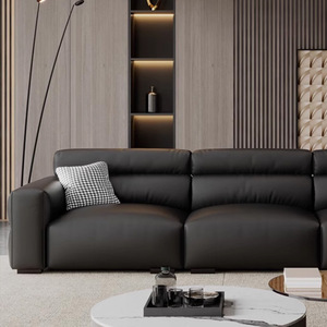 Little Black Bull Genuine Leather Sofa, Modern Down-filled Black Leather Couch for Small Living Room - Product Image 4