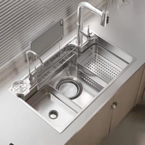 Évier de cuisine en acier inoxydable 316L, panneau épaissi de 5 mm, style japonais, grand évier simple à motif grain de riz - Product Image 1