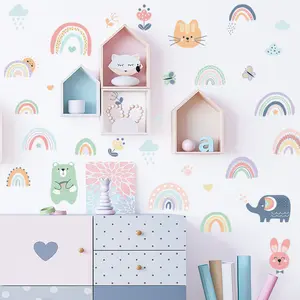 漫画の動物赤ちゃんの部屋のための虹の壁のステッカー子供部屋の女の子の寝室の壁の装飾家の装飾のための取り外し可能なPVC壁のステッカー