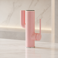 Robinet de lavabo numérique couleur macaron à poignée unique, sans contact, avec LED, rotatif, à capteur pour salle de bain, à monter sur un seul trou