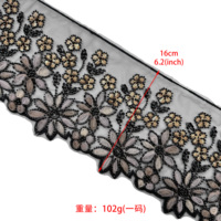Garniture en dentelle florale perlée noire en gros |   Dentelle brodée de perles faite à la main pour vêtements Abaya et accessoires de robe de soirée