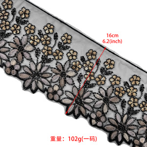 Passamaneria in pizzo floreale nero con perline all'ingrosso |   Pizzo Ricamato a Mano con Perle per Abaya e <span class=keywords><strong>Accessori</strong></span> per <span class=keywords><strong>Abiti</strong></span> <span class=keywords><strong>da</strong></span> <span class=keywords><strong>Sera</strong></span> - Product Image 5