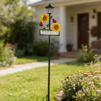 Lampe solaire d'extérieur moderne en fer forgé, motif tournesol et papillon, panneau de bienvenue, à poser au sol, installation facile pour jardin et cour