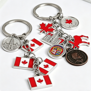 Canadian Flag Maple <b>Leaf</b> Keychain Zinc Alloy Metal Souvenir Gift with Coin and Building Charms - Product Image 2