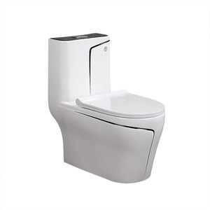 Inodoro de cerámica Aivijia V6069, montado en el suelo, con acabado blanco y negro, descarga por sifón, taza unificada, para hotel o apartamento. - Product Image 4