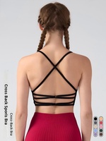 Soutien-gorge de sport dos croisé pour femme avec coussinets, nouveau débardeur de yoga et de fitness froncé, sous-vêtement de sport de maintien pour l'entraînement