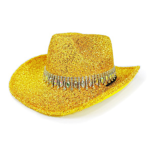 Chapeau de <span class=keywords><strong>cowgirl</strong></span> scintillant à large bord avec franges en strass pour <span class=keywords><strong>costume</strong></span> de scène, concert, enterrement de vie de jeune fille, fête disco - Product Image 6