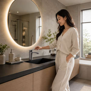 Robinet moderne en cuivre à poignée unique avec cartouche céramique, à poser sur le plan, pour lavabo et toilettes de salle de bain - Product Image 4