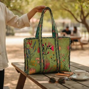 Sac fourre-tout matelassé floral fait main en coton, sac de voyage, sac à bandoulière bohème, sac de tous les jours, cadeau pour elle - Product Image 1