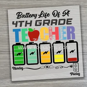 Battery Life Of A 4th Grade Teacher From Monday to Friday Heat Transfer Printing Pattern Sticker Decals Applique For T-shirt