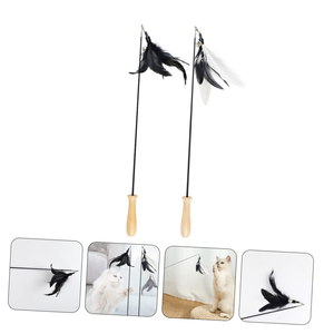 Jouet pour chat à livraison rapide : bâton à ressort avec manche en bois, plume et clochette, tête de remplacement amovible, durable, pour gratter et stimuler votre chat. - Product Image 6