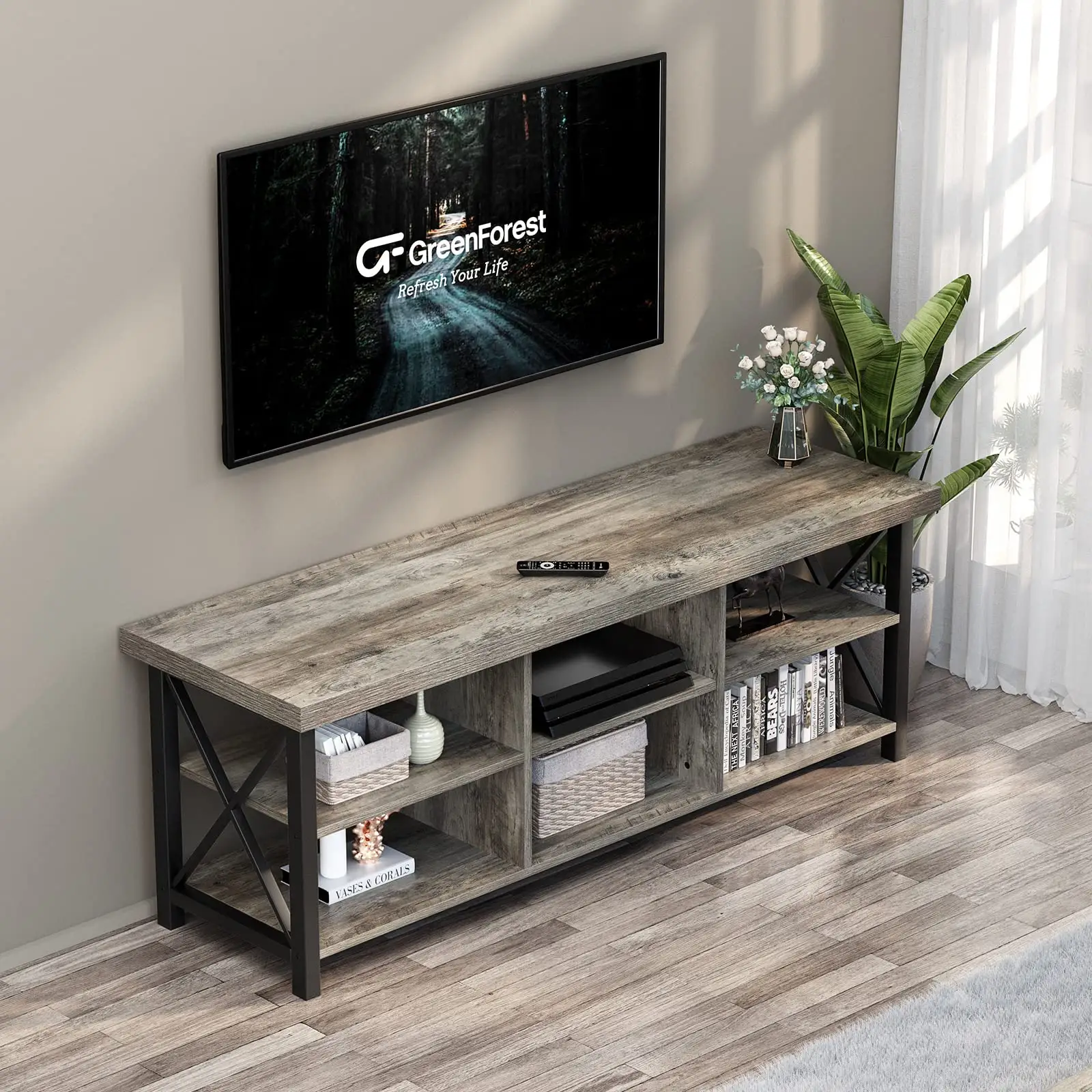 TV Stand for TV up to 60 Inches with 6 Storage Cabinet for Living Room, Television Stands Entertainment Center TV Console Table