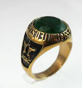 Wholesale Jewelry Stainless Steel Custom Sport USBC Unique military 18K gold plated bowling Gemstone Ring