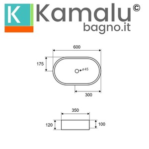 Lavabo de comptoir rectangulaire moderne KAMALU KTERD-600N, finition terrazzo noir, pierre ovale et marbre pour salle de bain - Product Image 4