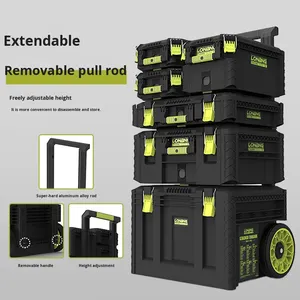 Heavy-Duty Waterproof Rolling <b>Tool</b> <b>Box</b> With Wheels, Stackable Organizer Storage System, Industrial-Grade Black Green Black and - Product Image 1