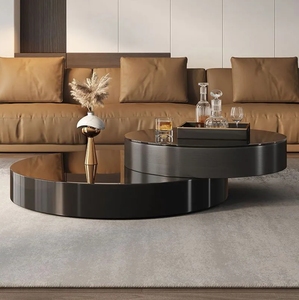 2024 nuovo tavolino da caffè luce italiana di lusso moderno formato rotante rotondo high-end in vetro nero salotto home tavolino - Product Image 2