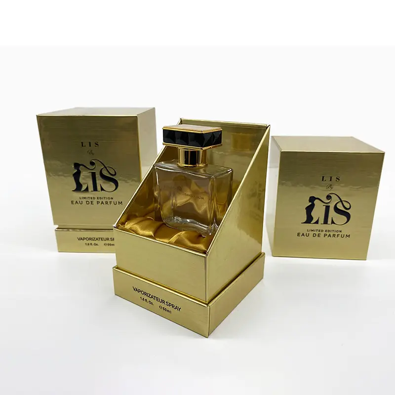 अनुकूलित उपहार गर्दन फसल शीर्ष साटन सोने की टोपी के साथ इत्र बक्से खुशबू के साथ शराब की बोतल बॉक्स सत्यापित आपूर्तिकर्ताओं