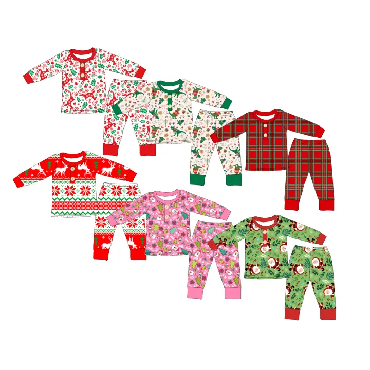 Noel çocuk pijamaları seti uzun yürümeye başlayan Pjs küçük çocuk pijama bebek tatil pijamaları