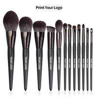 Lot de 12 pinceaux de maquillage professionnels de luxe, synthétiques, véganes, noirs, personnalisables avec logo, haute qualité, marque privée, vente en gros fabricant