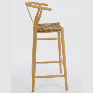 Solid Wood Commercial Bar Chair Woven Rattan Seat Y <b>Back</b> <b>Counter</b> <b>Stool</b> Modern Kitchen Island Seating Restaurant Dining - Product Image 1