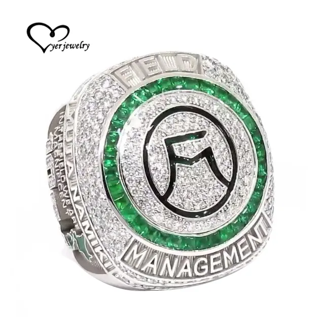 Bling nouveau produit broches zircon personnalisé joueur ventilateur monde anneau de football baseball jeunesse bague de championnat