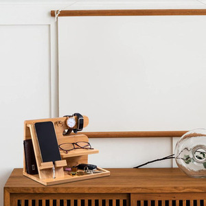 IStapromo Gifts Bamboo Wooden <b>Phone</b> <b>Docking</b> Charging <b>Station</b> Organizer Holder for Key Watch Ear <b>Phone</b> Glasses Stand Storage - Product Image 2