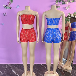Conjunto de 2 Piezas para Mujer 2026, Top Tubo sin Tirantes de Encaje Transparente, Shorts Ajustados, Estilo Baddie para Club - Product Image 2