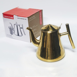 Hervidor de Acero Inoxidable Yuecan de 1.5L con Recubrimiento Dorado y Tapa, para Té y Café - Product Image 1