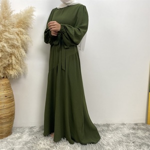 6738# Latest Chic Dress Wrinkle Crepe Crew Neck Elastic Cuff Beveled Line Design Big Bottom Fashionable Muslim Dress - Product Image 3