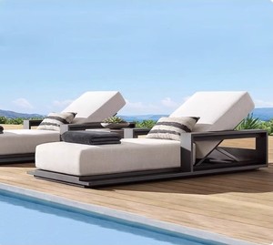 Ensemble de canapés de jardin de style nordique haut de gamme en aluminium épais, lit de repos en métal pour villa, complexe hôtelier, plage - Product Image 2