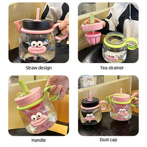 Vaso de agua de plástico grande de alta capacidad para verano, Pajita Horizontal, vientre grande, resistencia a altas temperaturas, taza de té encantadora - Product Image 3