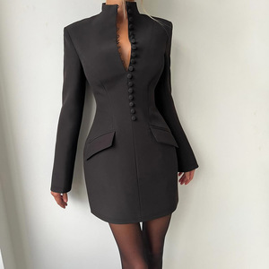 Nuevo Vestido Elegante y Sexy para Mujer, Otoño-Invierno, Ajustado a la Cintura, Manga Larga, Color Sólido, a la Moda - Product Image 5