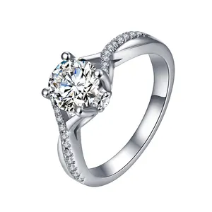 批发梧州工厂定制925纯银4爪叉莫桑石钻石永恒结婚戒指珠宝戒指