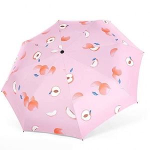 Parapluie pliant automatique 3 sections pour femme, léger, avec logo personnalisé, impression fruitée, revêtement noir, protection solaire et pluie, modèle 8K - Product Image 4
