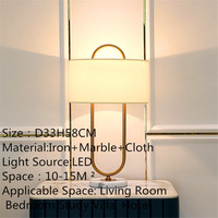 Lampe de table LED moderne en forme de U avec cadre en fer doré et base en marbre blanc, pour salon, chambre, bureau, villa, hôtel, décoration intérieure