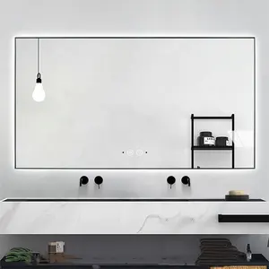 博伦金属框矩形发光二极管墙镜无雾背光浴室镜带发光二极管灯