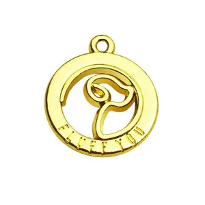 Custom cute hollow metal jewelry tags custom made logo gold plated charms for bikini accessory