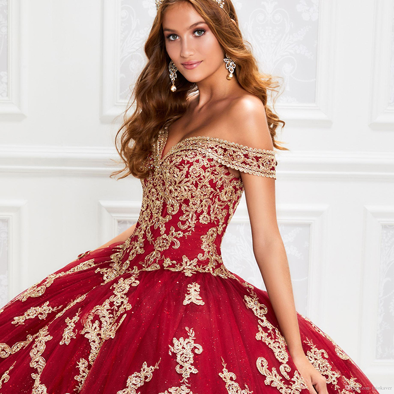blue dress for baby girl Zapaka Women Sparkly Burgundy Quinceanera Dress Ball Gown Off The Shoulder Ruffles Tulle Sweet 16 Dress with Sequined Appliques, Burgundy / US8 main image 0