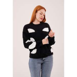 Suéter Negro de Punto para Mujer, Casual, Manga Larga, Antipilling, con Diseño de Puntos - Product Image 5