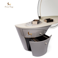 Meubles de chambre à coucher en bois massif avec miroir rond avec vanité moderne éclairée