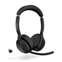 Evolve2 55 Stereo Headset USB-A/USB-C ANC Headphone Nirkabel dengan Mikrofon untuk Jarak 5.2 hingga 30m untuk Panggilan Video Kantor.