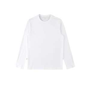 เสื้อยืดแขนยาวผู้ชาย Dawe ผ้าฝ้ายเส้นใยยาว ต้านเชื้อแบคทีเรีย ทรงหลวม คอกลม วินเทจ สีขาวและสีดำ ใช้งานได้หลากหลาย - Product Image 5