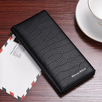 Dompet pria mewah WILLIAMPOLO kulit sapi asli pendek dengan desain buaya dompet lipat dua RFID mode baru warna hitam