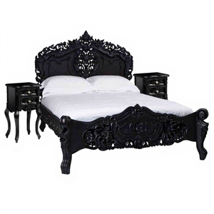Rococo <b>Beds</b> French Style Solid Mahogany Wood <b>Antique</b> European Design Artistic Hand Carving Black Eco-Friendly Durable Bedroom - Product Image 1