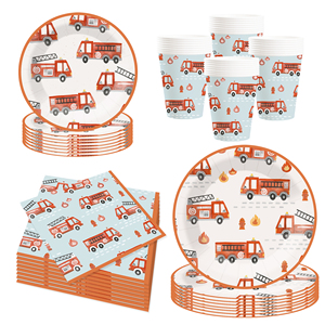 DAMAI Firetruck Birthday Party Supplies <b>Fire</b> Truck Theme Paper Plates and Napkins Set Disposable Firefighter Party Dinnerwares - Product Image 4