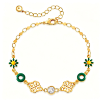 Bracelet à breloques tendance en alliage de cuivre plaqué or 18 carats, orné de zircone cubique et de pierres synthétiques, réglable et empilable, cadeau pour femme