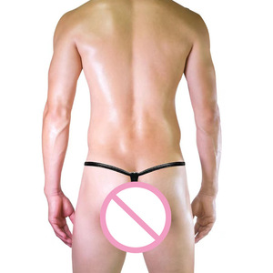 Men's Low-Rise Faux Leather <b>Thong</b> Black Spandex <b>Sexy</b> Underwear With Ring Detail - Product Image 3